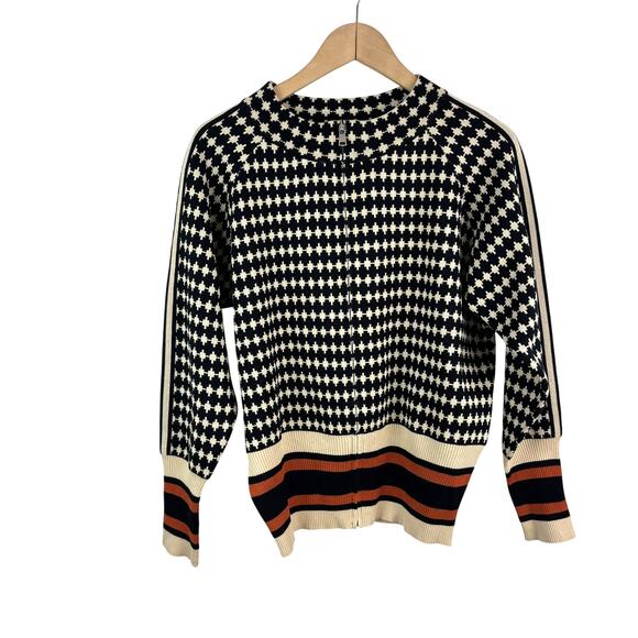 FALL VIBES Houndstooth Sweater – Mock Neck Full Zip Knit – Size M - Picture 2 of 7